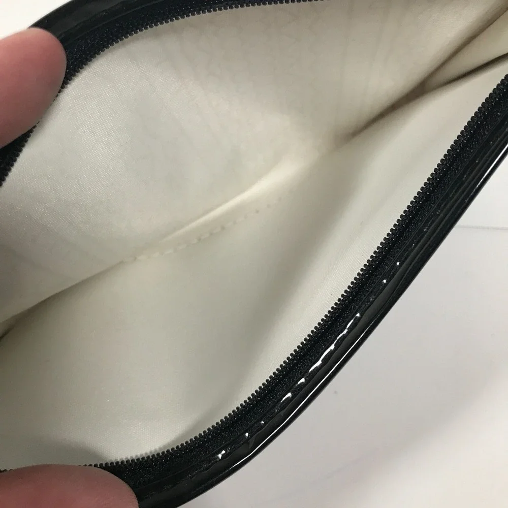 Lancome Paris Cosmetic Bag Set Black White Grid Logo Makeup Travel Pouches 2pc